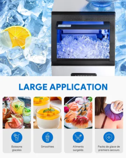 Machine à Glaçons Commerciale 480W 58kg/24h Ice Maker Professionnel 36 Pièces Écran LCD Storage de 10kg pour Maison Bureau Restaurant Bar Café 36 PCS