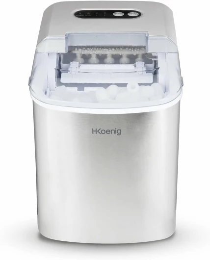 H.Koenig Machine à Glaçons KB14, 12kg en 24h, 9 Glaçons Prêts en 6 min, 2 tailles de Glaçons, Autonettoyante, Silencieuse 2,1L, Glaçons, avec Pelle à Glaçons, pour Maison/Cuisine/Camping