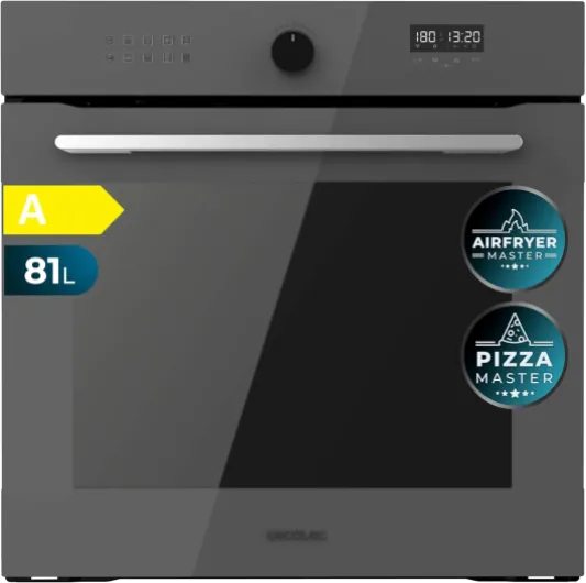 Cecotec Four Encastrable Multifonction 60 cm Bolero Hexa AF316000 Glass Grey A - 3400W, 81L, 11 Fonctions avec Airfryer Master, Pizza Master, Steam Asisst, Steam EasyClean, Cuisson 3D, Décongélation Cristal Gris