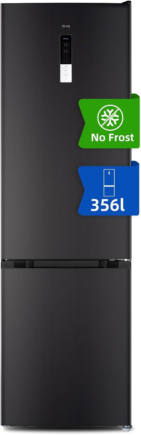 CHIQ Réfrigérateur congélateur combiné, 356 L(260 +96 L) total, Sans givre, Bac à légumes, Tiroirs profonds, Mode vacances, Alarme de porte, Garantie 12 ans pour compresseur, Inox FBM351LEI42 356L Nofrst