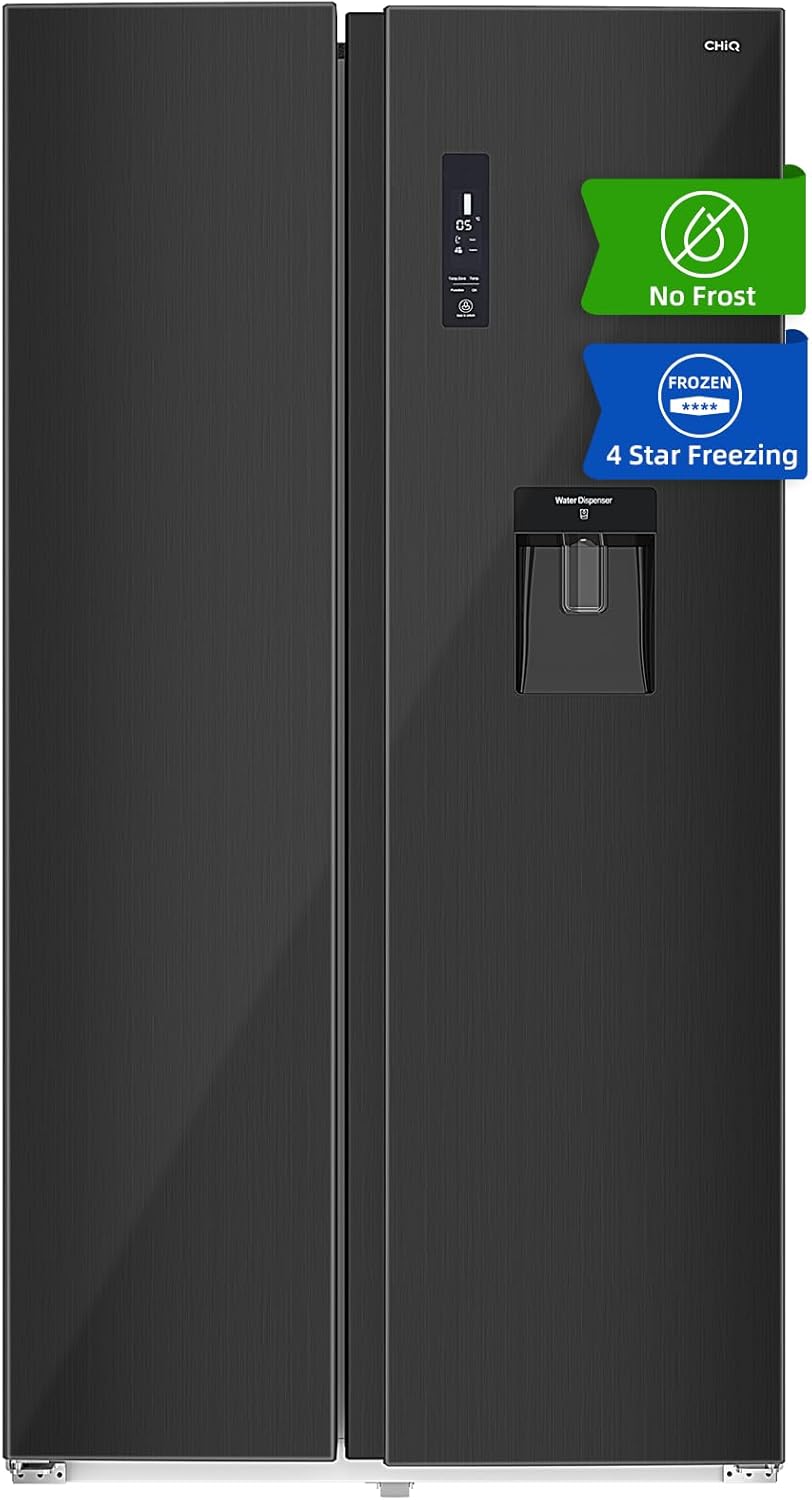 CHIQ FSS559NEI42D réfrigérateur congélateur american, 559L, compresseur inverseur, froid ventilé, total no frost, noir acier inoxydable, E, niveau sonore maximum 39db, distributeur d'eau 5 litres 559 L