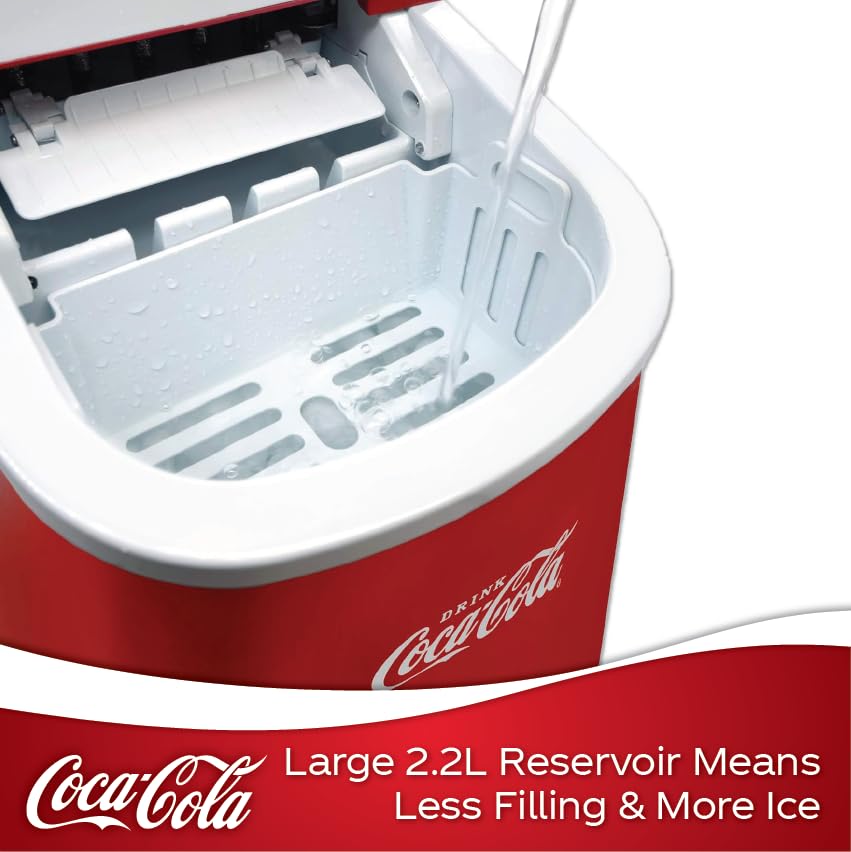 Machine à glaçons Salco Coca-Cola – Fabricant de glaçons avec 2 tailles de glaçons – Design rétro rouge – Machine à glaçons portable pour cocktails, boissons et soirées (12 kg par 24 heures - Rouge) 12 kg pro 24 h - Rot