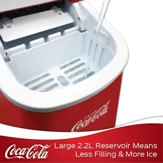 Machine à glaçons Salco Coca-Cola – Fabricant de glaçons avec 2 tailles de glaçons – Design rétro rouge – Machine à glaçons portable pour cocktails, boissons et soirées (12 kg par 24 heures - Rouge) 12 kg pro 24 h - Rot