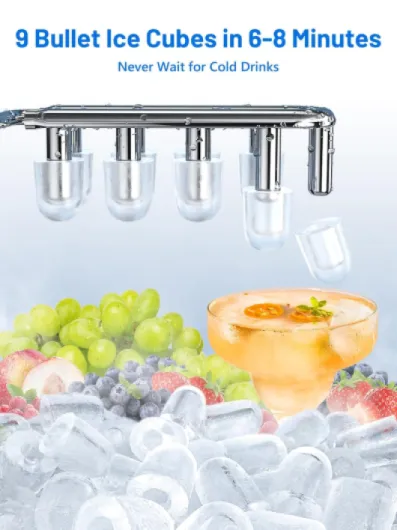 Machine a Glacons, 9 Glaçons en 6-8 Minutes, Machine à Glacons Petite 12kg/24h, Fonctionnement Silencieux, Machine a Glaçon Portative Pour la Maison, Fête, Cuisine, Bar Argenté