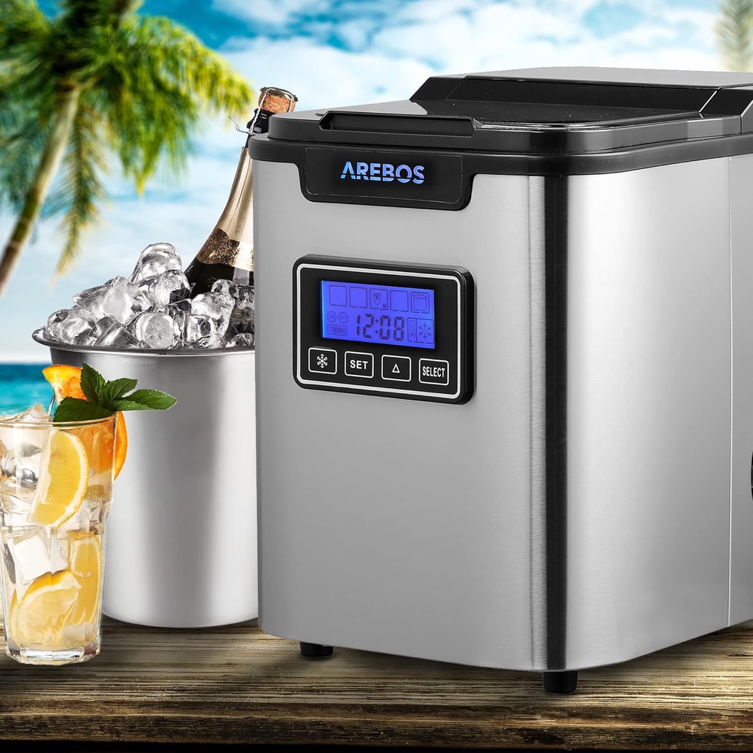 Machine à glaçons - Ice Cube Maker - 12 kg / 24 h - 10-15 minutes de production - 3 tailles de glaçons - Réservoir d'eau de 2,2 L - Machine à glaçons - Minuteur & écran LCD