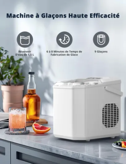 Machine à Glaçons, 12kg en 24h, 9 Glaçons en 6 à 8 Minutes, Blanc Machine a Glacons avec Fonction Autonettoyante, pour la Maison/Cuisine/Camping