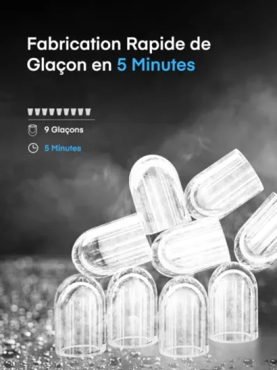 Machine à Glaçons, 14Kg en 24h,9 Glaçons en 5 Minutes, 2 Tailles de Glaçons, Machine à Glaçon Portable de Comptoir, Autonettoyante à Glacons, Silencieuse, pour la Maison/Cuisine/Camping