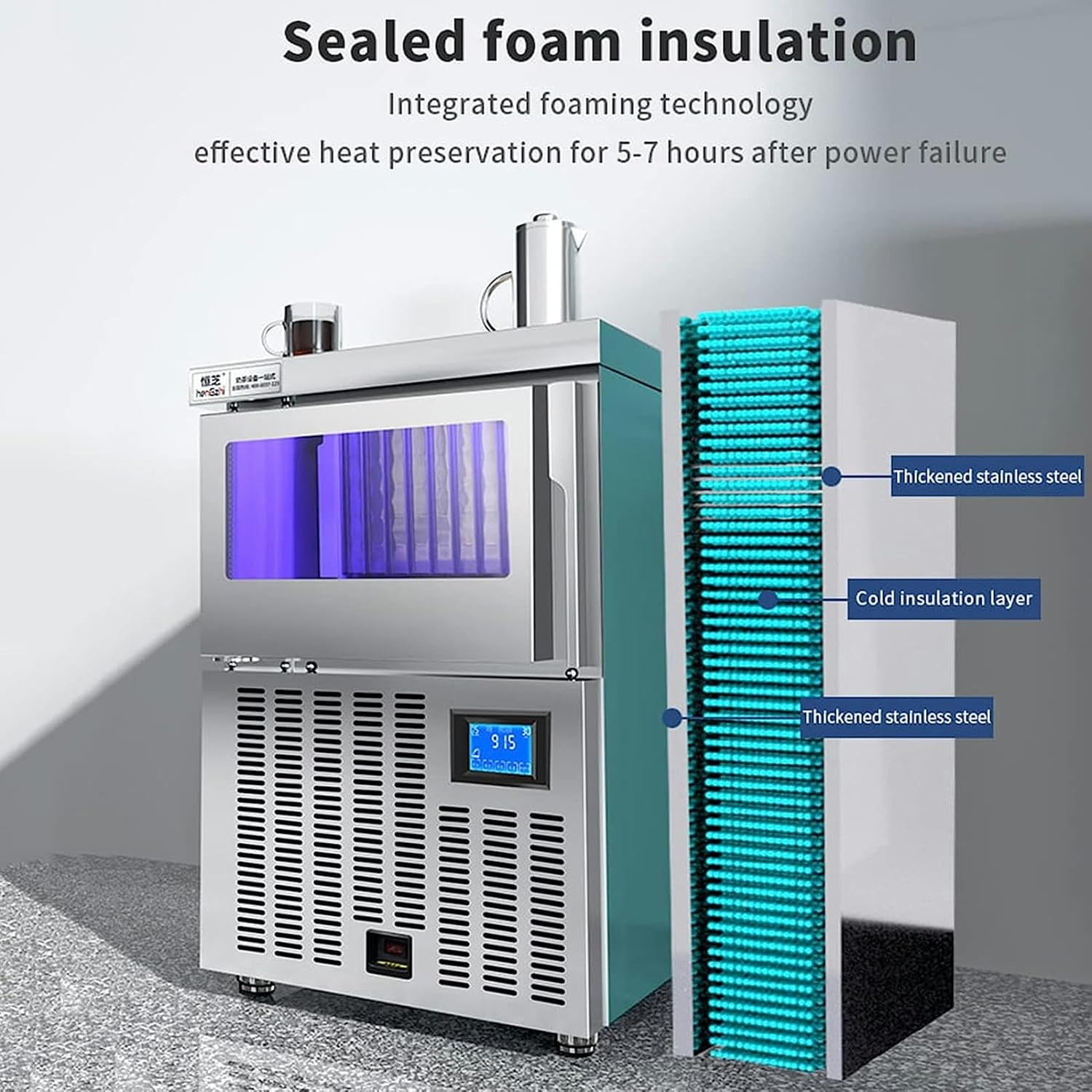 Machines à glaçons, Machine à glaçons Commerciale, glaçons en Forme de Croissant avec bac de Rangement de 66 LBS - écran Tactile et autonettoyant, Fabrication de glaçons autoportante pour Le Bureau 198LBS/24hr 100 Ice Cubes