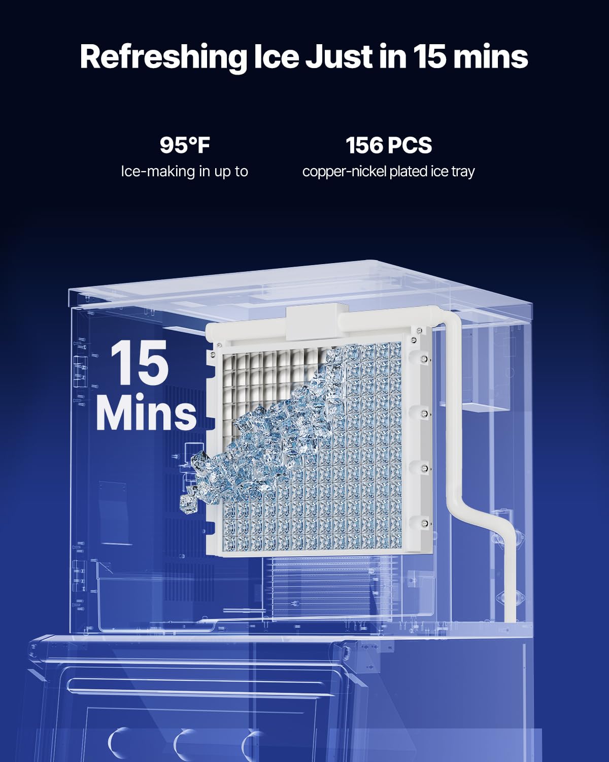 Machine à Glaçons Commerciale Tête Seule, Fabrique de Glaçons 163 kg par Jour, pour Bar Restaurant Débit de Boissons, Bac à Cubes 156 Pièces, Autonettoyage et Épaisseur Réglable, Tête Uniquement