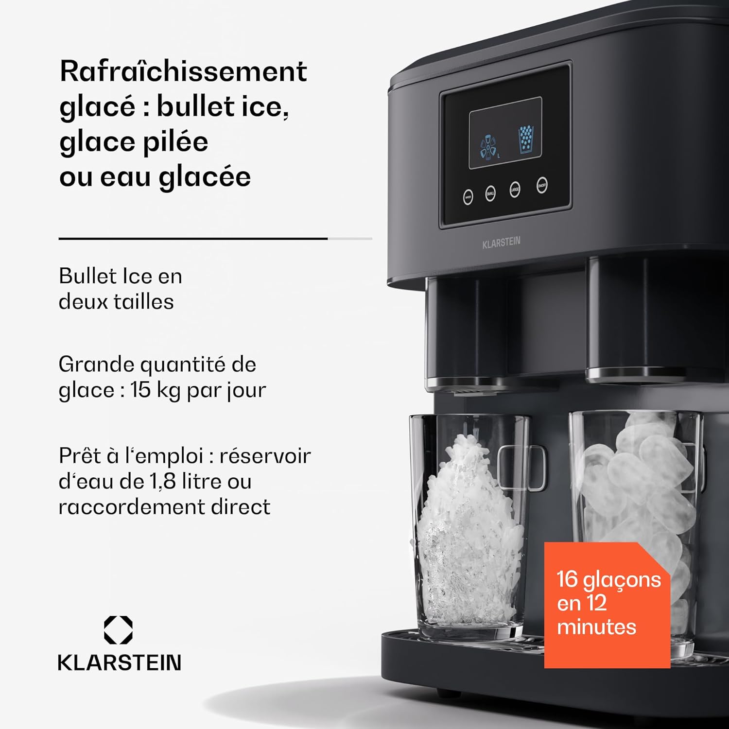Machine a Glacons, Machine à Glacons pour la Maison, Machine a Glacon 1.8 litres, Fonctionnement Rapide, Ice Maker 15kg de Glace, Petits et Grands Glaçons, Machines à Glaçons Autonettoyante Noir