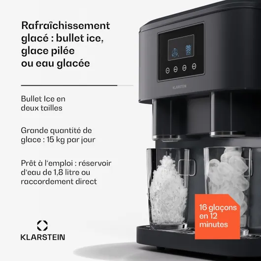 Machine a Glacons, Machine à Glacons pour la Maison, Machine a Glacon 1.8 litres, Fonctionnement Rapide, Ice Maker 15kg de Glace, Petits et Grands Glaçons, Machines à Glaçons Autonettoyante Noir