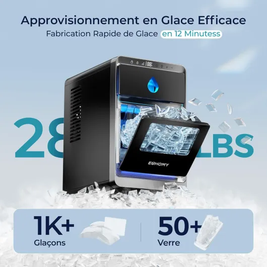 EUHOMY LunaArc Crescent Machine à Glaçons Portable avec Croissant de Cristal 1600 Pièces/Jour Prêt en 12 Minutes Nettoyage Automatique en Profondeur Machine à Glaçons pour Whiskey/Café/Boissons