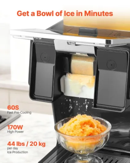 Broyeur à Glace Pilée 20 kg/24 h, Machine à Glace Râpée Flocon de Neige, avec Lame en Acier Inoxydable, Réservoir de 0,8 L, Pré-refroidissement Rapide, pour Dessert Boulangerie Café Maison