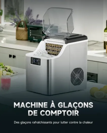 Machine à Glaçons 22kg/24H Ice Maker, 24 Glaçons en 11-20 Minutes Réservoir d’Eau 3,2L Fonction Auto-Nettoyage, avec Pelle et Panier à Glaçons, Portable pour Maison Bureau Bar Restaurant 24 PCS
