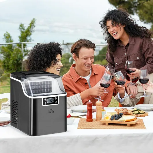 Machine à glaçons, 20 kg en 24h, 24 glaçons en 14-18 min, taille de glaçon réglable, ice maker portable avec fonction autonettoyante, peut charger seau d'eau, pour maison, cuisine, bar, noir