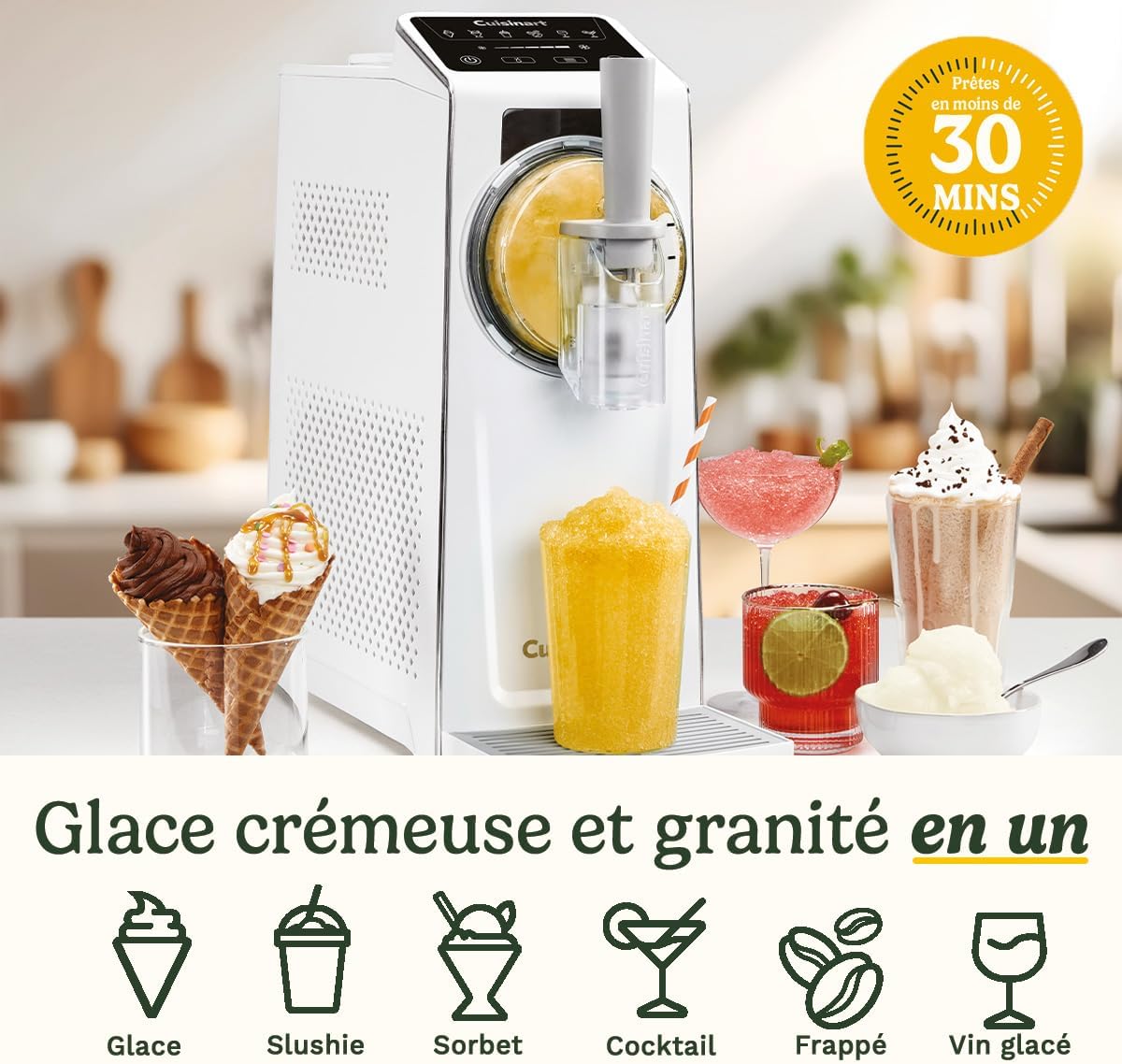 Cuisinart Frost Fusion – Boissons glacées et glaces onctueuses en un seul appareil - 6 programmes (slushies, cocktails, frappés, vin glacé, sorbets, glaces italiennes) - Sans glaçons, prêt en 25 min - Prise EU