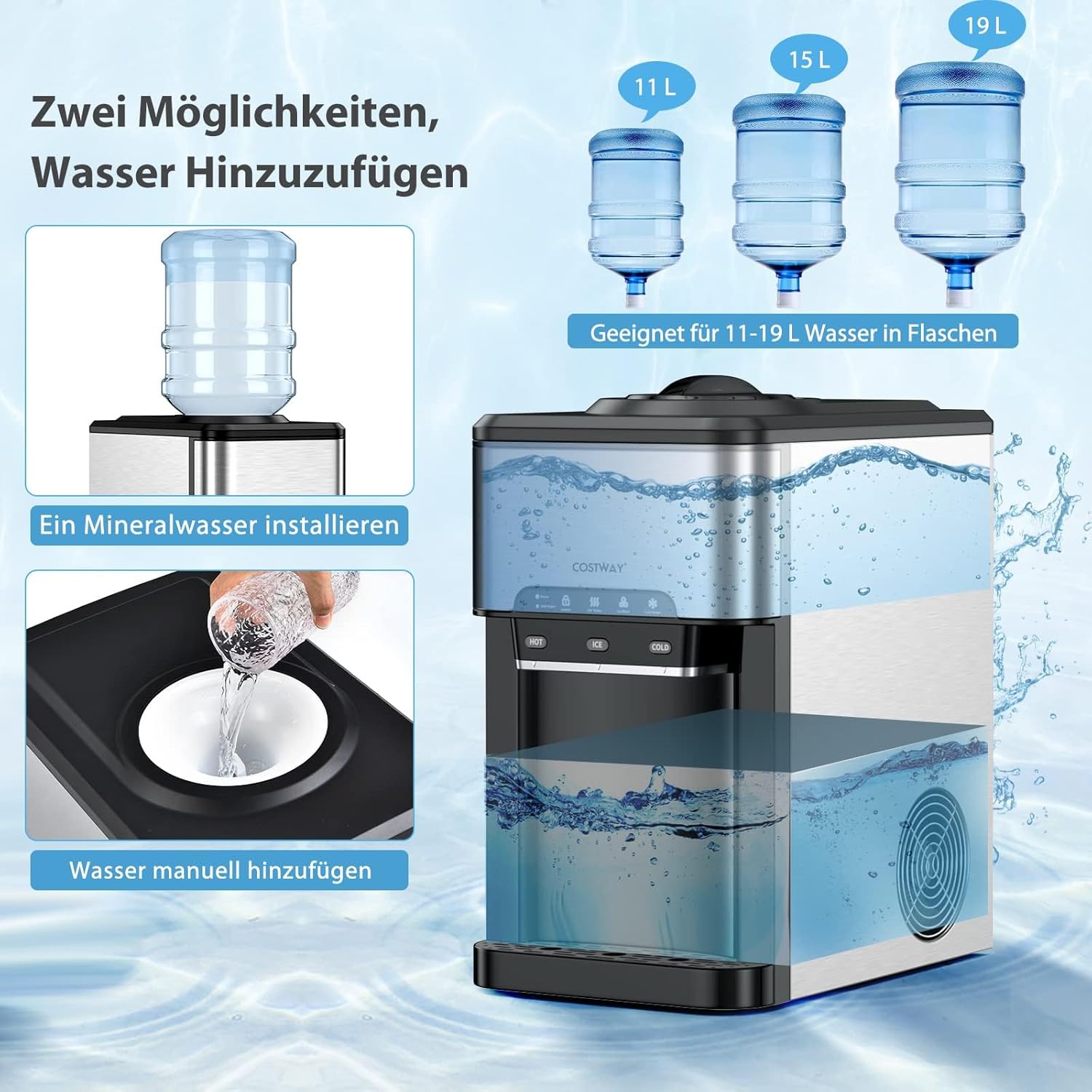 FANTASK Sorbetière 3 en 1, réservoir d'eau de 3 l, avec glaçons en 10 Min, Eau Chaude/Froide, Machine à glaçons 19 kg/Jour, pour Le Bureau et la Maison