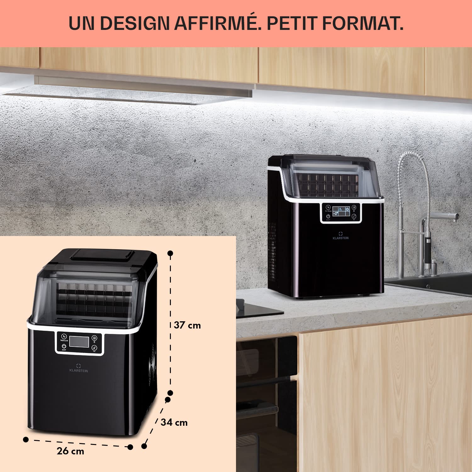 Machine a Glacons, Machine à Glacons pour la Maison, Machine a Glacon 3,2 litres, Fonctionnement Rapide, Ice Maker 20kg de Glace, Petits et Grands Glaçons, Machines à Glaçons Autonettoyante Noir