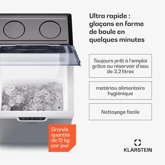 Klarstein Machine a Glacons, Machine à Glacons pour la Maison, Machine a Glacon 3,2 litres, Fonctionnement Rapide, Ice Maker 18kg de Glace, Petits et Grands Glaçons, Machines à Glaçons Autonettoyante 18 kg (3.2 L) Cube Crushed Ice Acier inoxydable