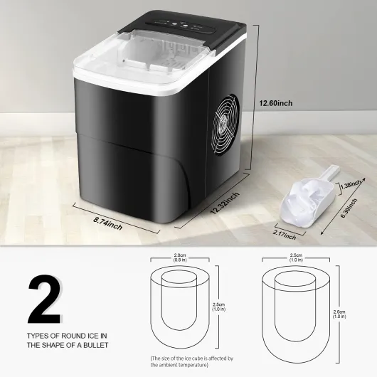 Machine à Glaçons, 12kg en 24h, 9 Glaçons en 6-8 Minutes, Automatique Compact Portable Machine à Glacons, pour la Maison/Cuisine/Bar