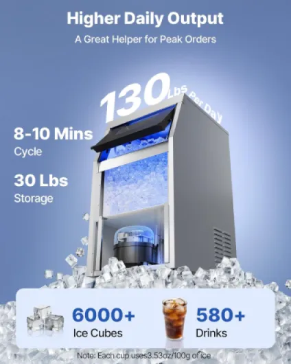 Machine à Glaçons Commerciale, Fabrique de Glaçons Rendement Élevé 59 kg/24 h avec Stockage de 14 kg, pour Bar Café Restaurant Débit de Boissons, avec Affichage LED et Fonction Autonettoyage