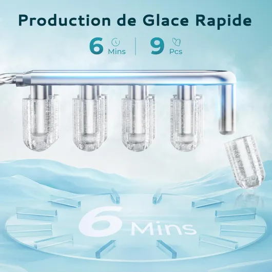 EUHOMY Machine à Glaçons 9 Cubes en 6 Min Machine à Glace Bullet 2 Tailles de Cube, Machine à Glace en Acier Inoxydable pour le Plan de Travail, 12kg/Jour Machine à Glaçons Noir pour Maison/Cuisine