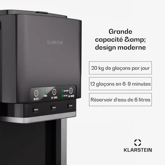 Klarstein ArcticBlend 3-en-1 machine à glaçons, 20 kg/24 h, glaçons & glace pilée, distributeur d'eau, réservoir 6 L, acier inoxydable, machine à glaçons maison, gris foncé 3in1 Mécanique à glace pilée Noir