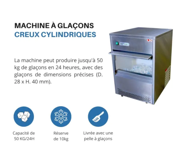Machine à Glaçons Creux - Capacité de 50KG/24H - Réserve de 10KG - Gaz R290A