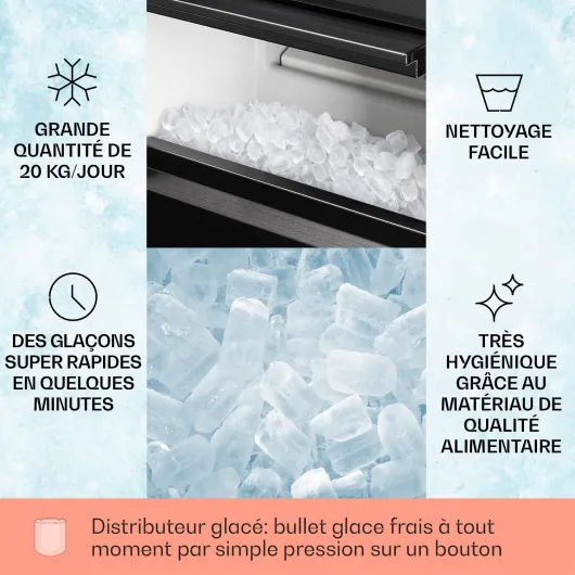Machine a Glacons Portable pour la Maison en Acier Inoxydable, Capacité de 1,3L, Machine a Glaces, Ice Maker Afichage LED, 145W, R600a, Capacité 20 kg, Stockage 3,5 kg, Pelle à Glace et Bac 20 kg/24 h Noir