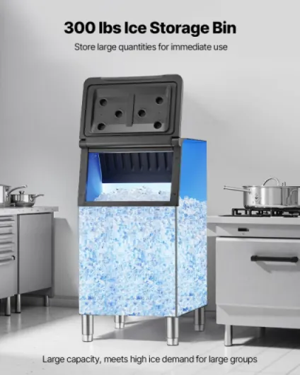 Bac de Stockage de Machine à Glaçons avec Grande Capacité de 136 kg, Bac à Glaçons avec Pieds Antidérapants Réglables en Caoutchouc, pour Préparation des Boissons, Restaurant Hôtel Bar