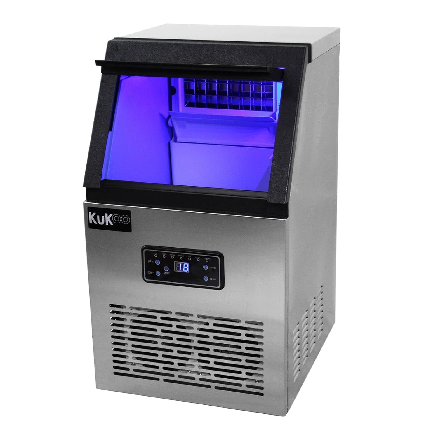 Machine à Glaçons Professionnelle en Inox pour Restaurants, Bars et Salon de Thé, 40kg de Glaçons en 24h, Broyeur à glace pilée INCLUS