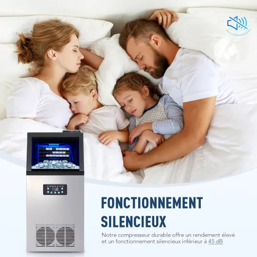 CO-Z Machine à Glaçons Commerciale Capacité de 45 Glaçons 73 kg/24 h, Machine à Glace en Acier Inoxydable avec Unité de Stockage de Cubes de 10 kg, pour la Maison Bar Bureau Café Restaurant, 300W