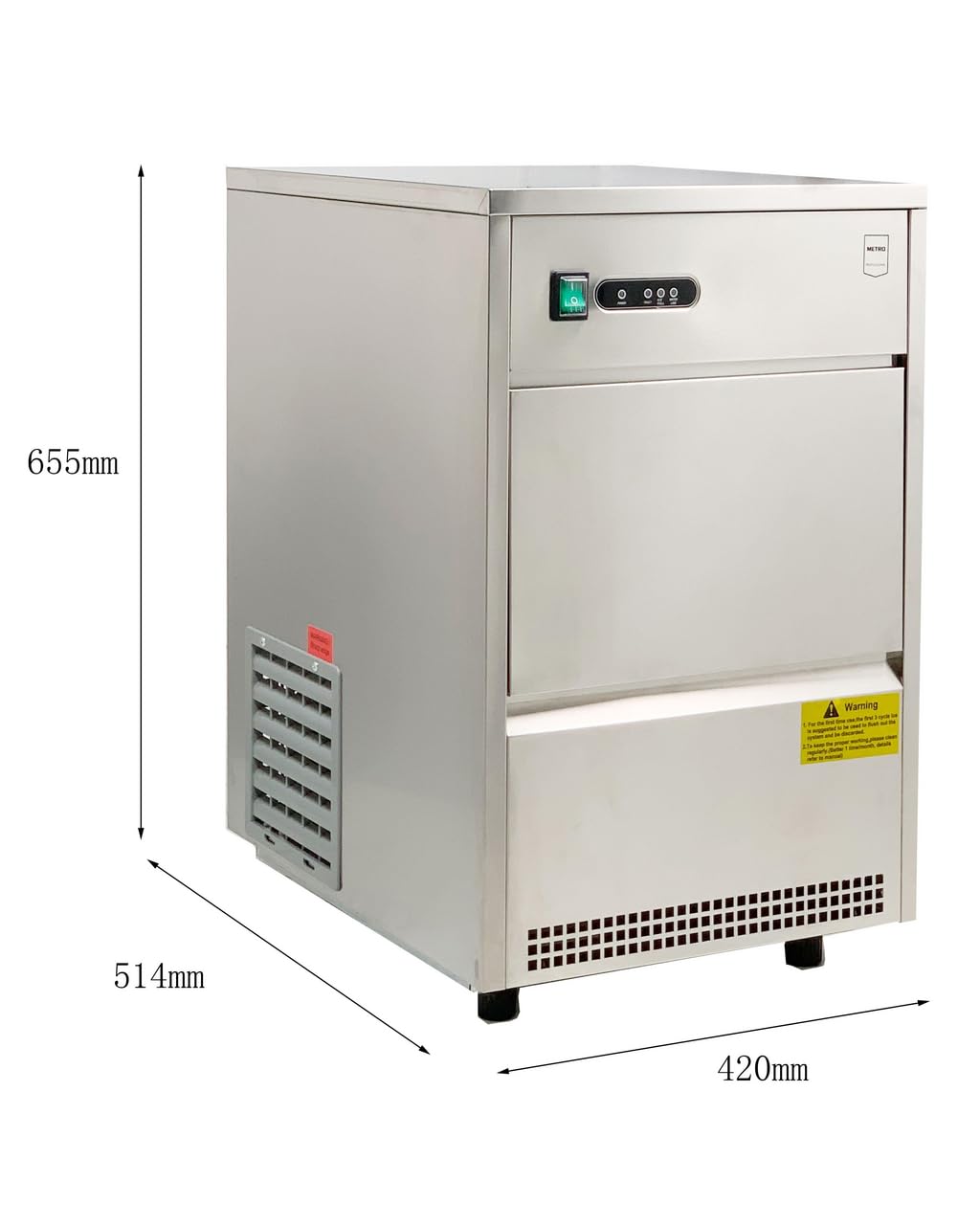 Machine à glaçons GIM1026B, Acier inoxydable, 42 x 51.4 x 65.5 cm, 170 W, 26 kg / 24 h, forme conique creuse, argentée 26 kg/jour
