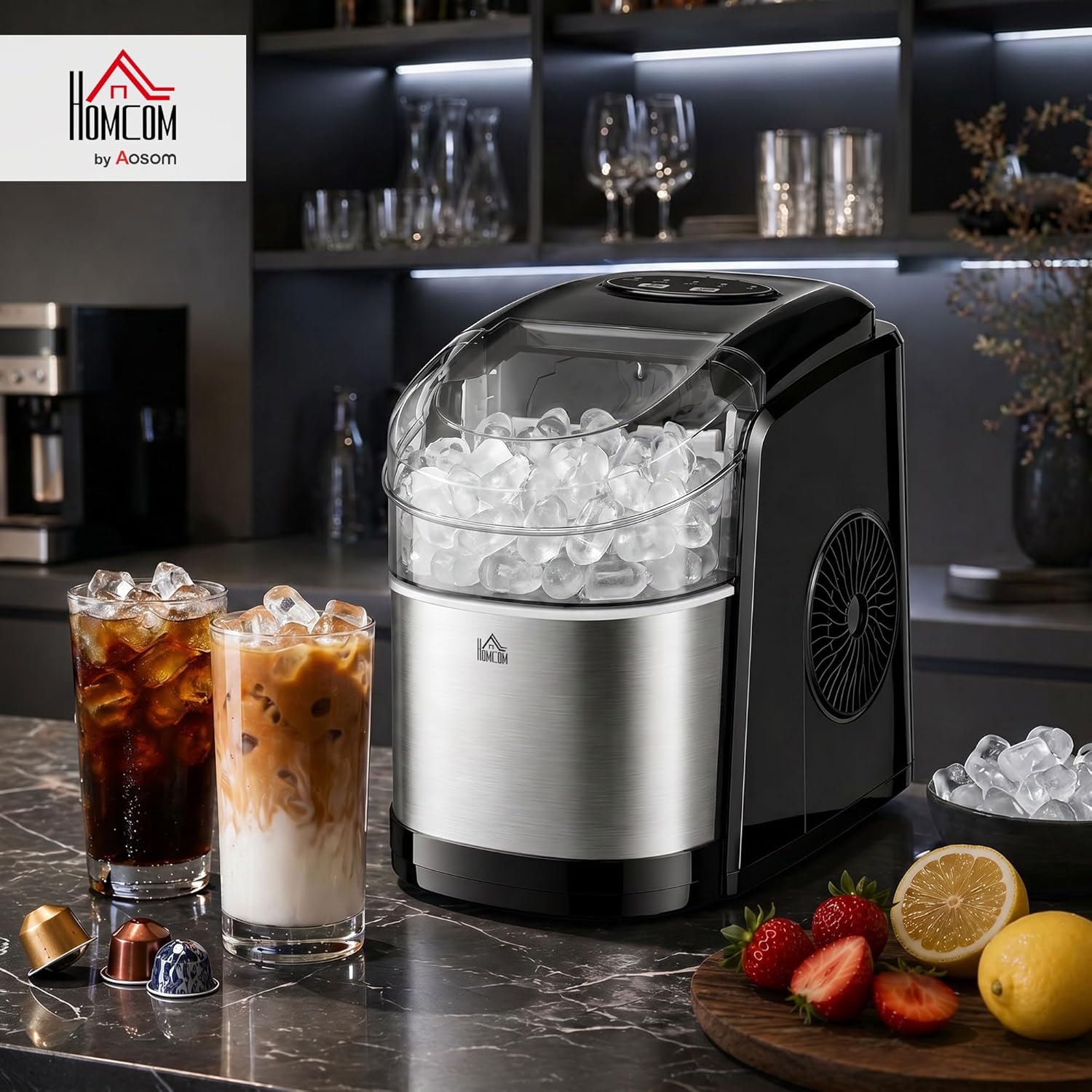 Machine à glaçons 12kg en 24h, Machine Glacon autonettoyant, capacité réservoir 1,8 L, Affichage LED, pelle et panier inclus, en acier Inox pour Maison, Cuisine, Bar