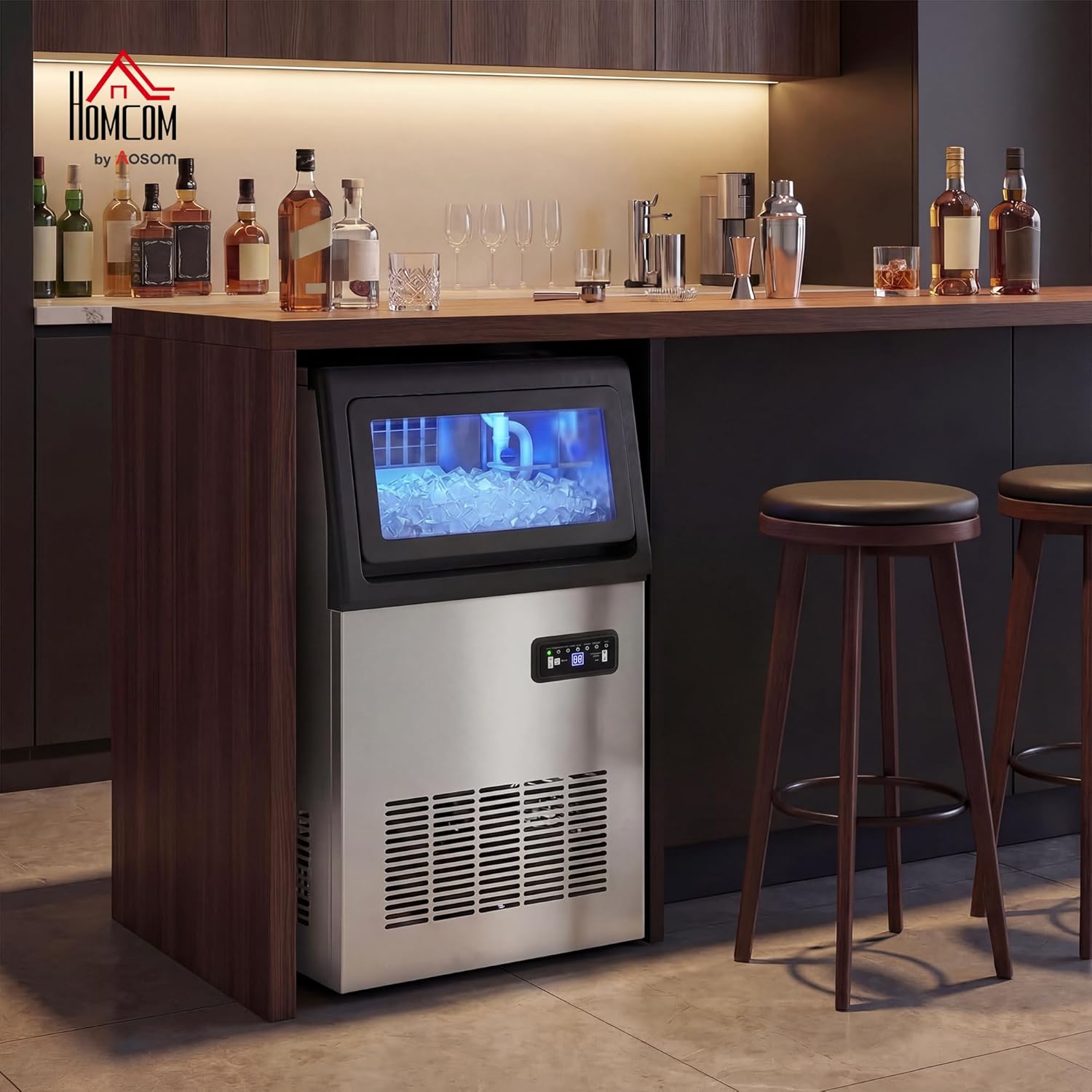 Machine à Glaçons Commerciale 36 kg/24H, Ice Maker Professionnel en inox, 36 Cubes toutes les 10 Minutes, Fonction Nettoyage Automatique, Minuterie, Encastrable ou Pose Libre, Argenté