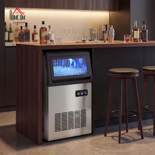 Machine à Glaçons Commerciale 36 kg/24H, Ice Maker Professionnel en inox, 36 Cubes toutes les 10 Minutes, Fonction Nettoyage Automatique, Minuterie, Encastrable ou Pose Libre, Argenté