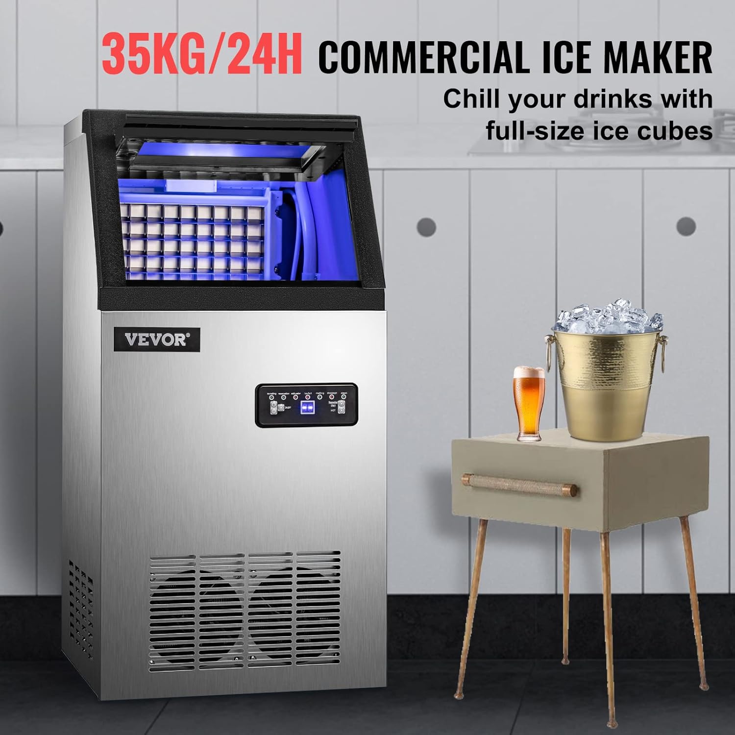 Machine à Glaçons 220v Capable de Produire 35 kg par 24 heures Machine à Glace Commerciale Pour Cafés, Maisons, Restaurants, Bars, Hôtels