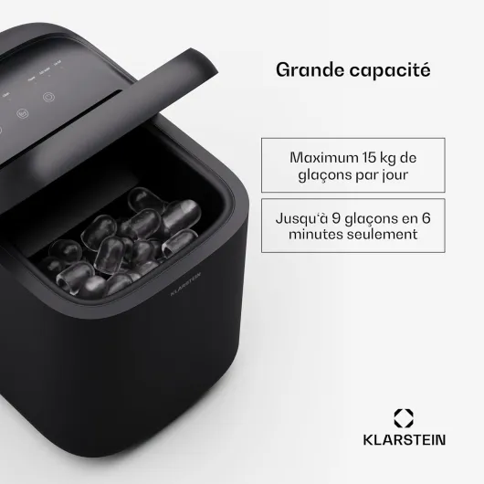 SparkIce machine à glaçons - 15 kg/24 h, 6 min, 2 tailles, nettoyage auto, tactile, pelle incluse, à glaçons maison, petite machine, noir