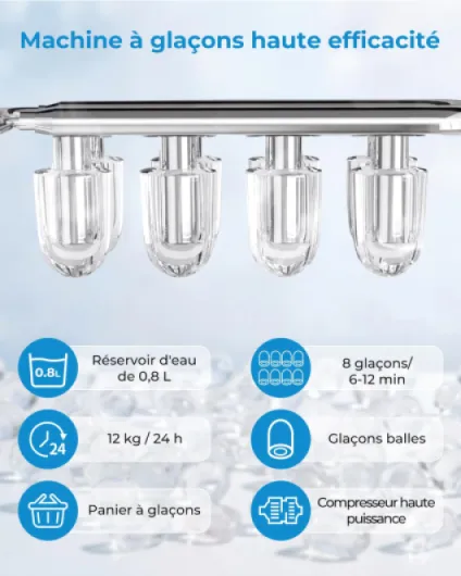 Machine à Glaçons Comptoir - Production Rapide 12kg/24h & Glaçons en 6 Min - Design Gain de Place Silencieux - Idéale pour Canicule, Cuisine, Bar et Bureau (Acier Inoxydable) Noir