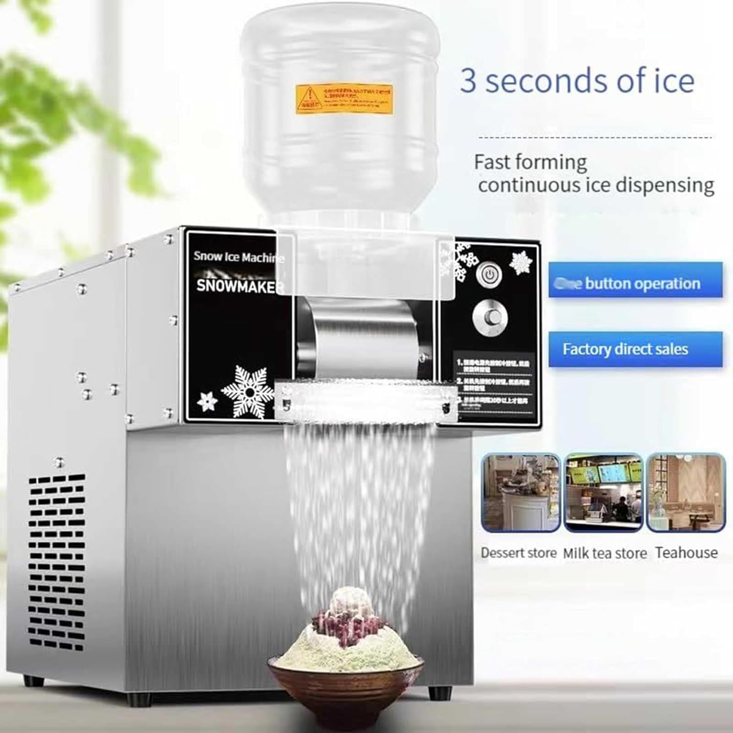 Machine à raser à glace électrique 360 W, 60 kg/24 h, machine à glaçons commerciale, production continue de glace, épaisseur réglable pour bureau, fête, bar