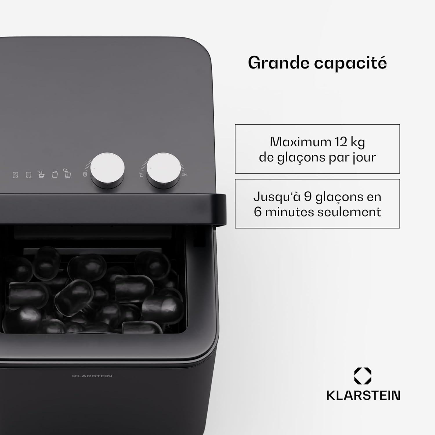 IceCraft Machine à glaçons – 12 kg/24h, glaçons 6 min, 2 tailles, nettoyage automatique, fonctionnement facile, design moderne, petite machine à glaçons pour la maison, le bar, la cuisine Noir