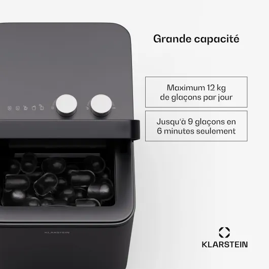 IceCraft Machine à glaçons – 12 kg/24h, glaçons 6 min, 2 tailles, nettoyage automatique, fonctionnement facile, design moderne, petite machine à glaçons pour la maison, le bar, la cuisine Noir