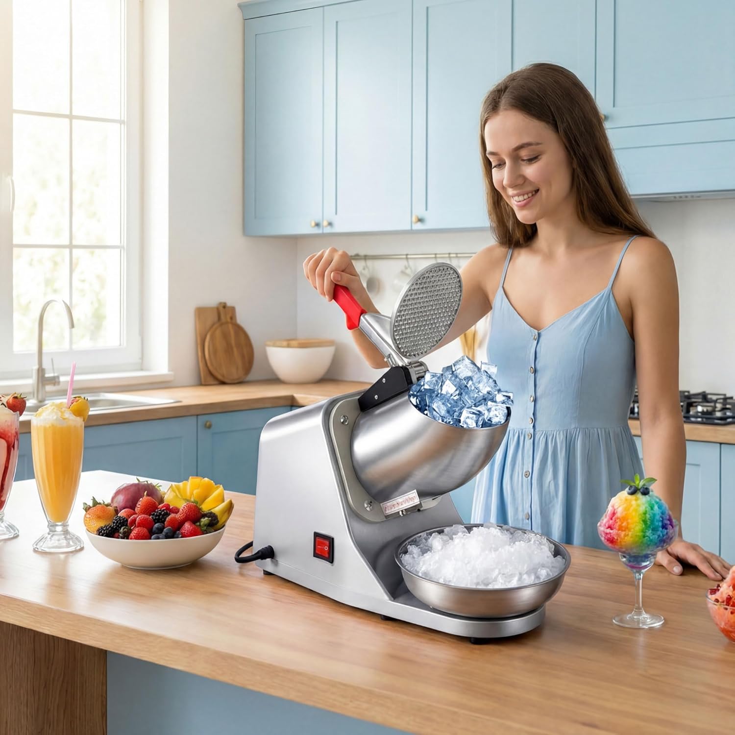 ZENY Broyeur à glace électrique de 300 W, 2000 tr/min, avec lame en acier inoxydable, machine de cuisine pour faire des cônes de neige (argent)