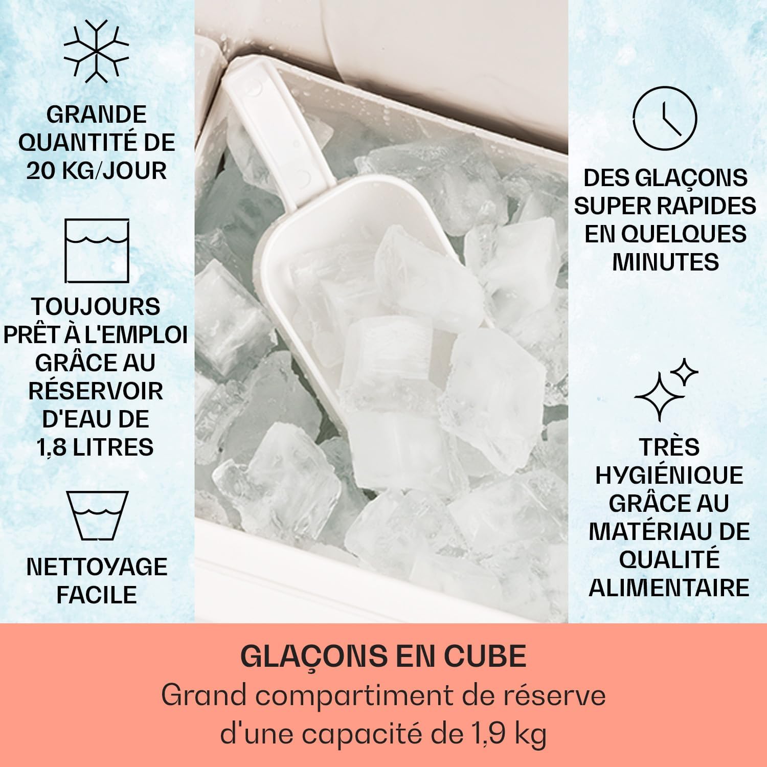 Machine a Glacons pour la Maison, Capacité de 3L, Fabrique Rapidement Jusqu'à 20kg de Glacons Concassée ou en Balles, Machine à Glaçons, Ice Maker avec Alarme Securité et Autonettoyante 20 kg (3.0 L) Bullet Crushed Ice Acier inoxydable