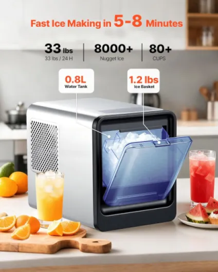 Machine à Glaçons de Comptoir, Appareil à Glaçons Rendement de 15 kg par Jour, pour Café Bar Bureau Cuisine Maison, Portable, Nettoyage Automatique, Style de Tiroir, avec Pelle à Glace 15kg/24h