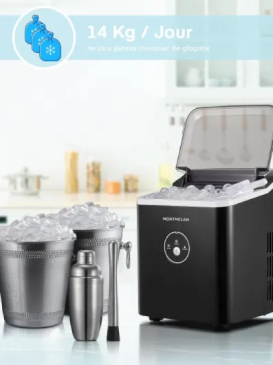Machine à glaçons 14kg en 24h, 9 glaçons en 6 minutes, silencieux sous 40dB, affichage LED, facile à nettoyer, pelle et panier, sans installation, sur comptoir, pour la maison/cuisine (Gris foncé)