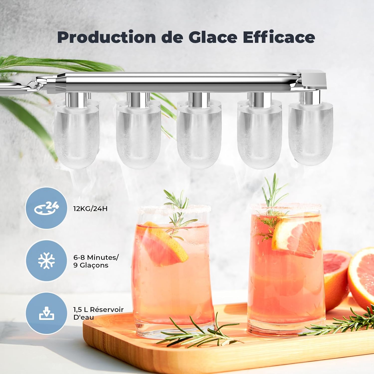 Machine à Glaçons, 12kg en 24h, Acmeenjoy Machine a Glacons avec Cuillère à Glace, 9 Glaçons en 6-8 Minutes, Machine a Glaçons Autonettoyante et Portable pour Camping/Maison/Cuisine Noir