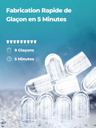 Machine à Glaçons, 14kg/24h, 9 Glaçons en 5 Minutes, 2 Tailles de Glaçons, Machine à Glaçon Portable de Comptoir, Autonettoyante à Glacons, Silencieuse, pour Maison, Cuisine, Camping (Noir)